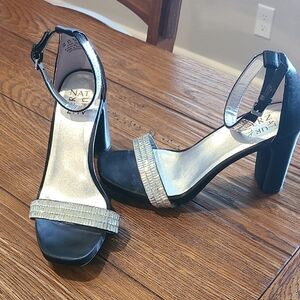 Naturalizer Black and Silver Block Heels